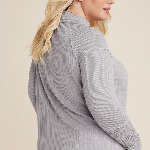 NWT MAURICES Plus Size Mixed Media Mock Neck Grey Top~ 2 - Picture 2 of 2